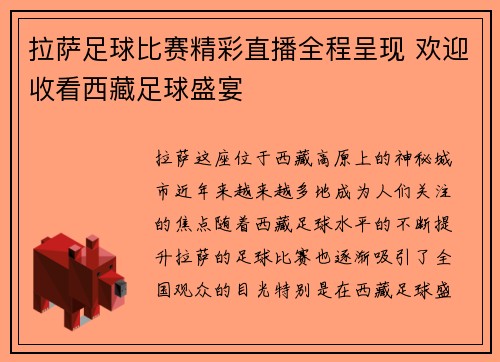 拉萨足球比赛精彩直播全程呈现 欢迎收看西藏足球盛宴